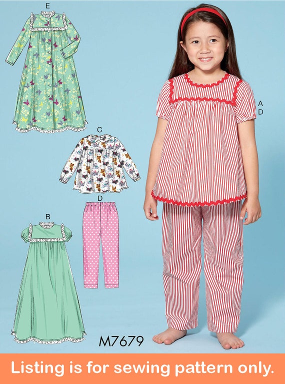 Sale PAJAMAS SEWING PATTERN Sew Girls Clothes Clothing Nightgown Bathrobe  Robe Sleepwear Nightwear Size 2 3 4 5 for Children 7679 -  Canada