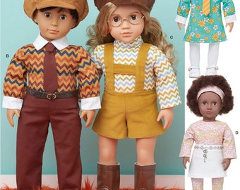 DOLL CLOTHES Sewing PATTERN | Sew Clothing for 18" Inch Boy Doll | Fit American Girl Melody | Shirt Neck Tie Turtleneck Top Hat 60s 70s 9768