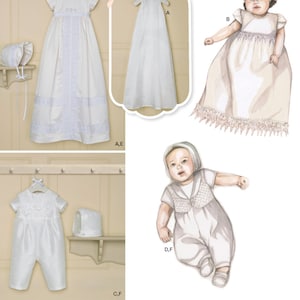PATRÓN DE COSTURA DE BAUTIZO /Hacer ropa de bebé niña niño / Ropa infantil Vestido Vestido Romper Bonnet Bautismo Preemie Recién nacido - xl Bebés /8024