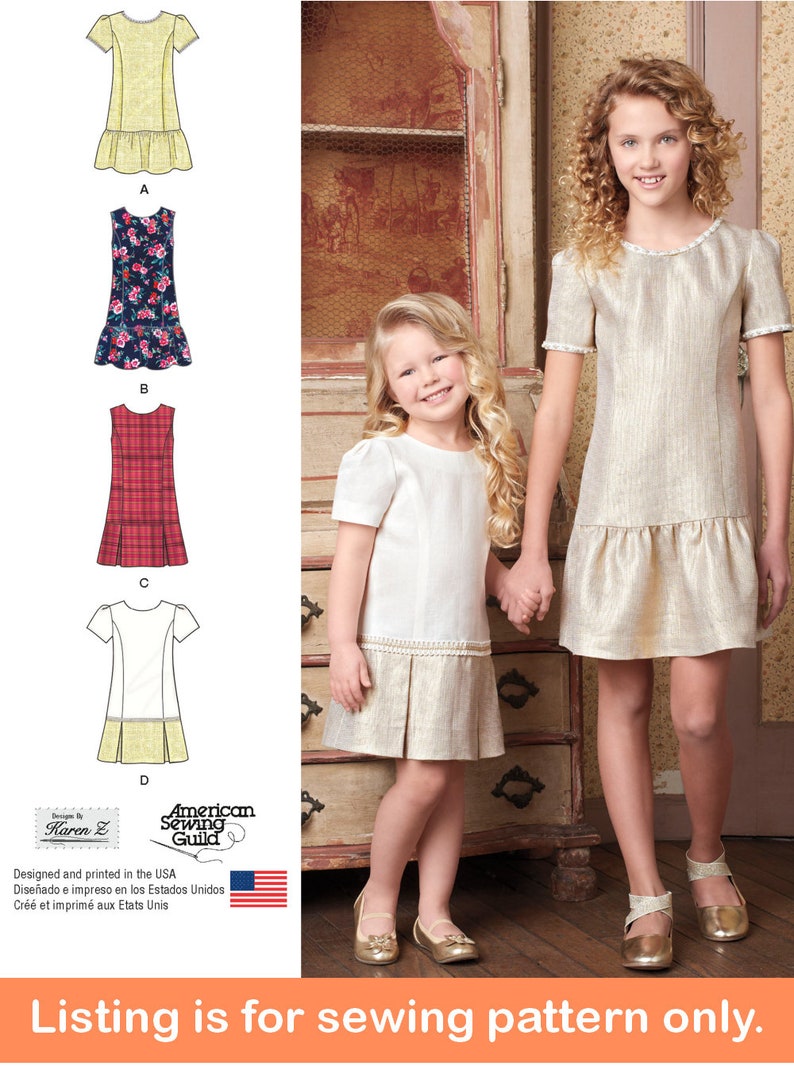 Vintage Style Children’s Clothing: Girls, Boys, Baby, Toddler     DRESS SEWING PATTERN | Make Girls Clothes | Kids Clothing Drop Waist Church Party Jumper | Child Size 3 4 5 6 7 8 10 12 14 | Outfit 8183  AT vintagedancer.com