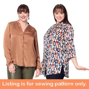 TOP SEWING PATTERN | Sew Womens Clothes Clothing | Button-Down Shirt Long Sleeves Ties Boho Style Easy | Size 18 20 22 24 26 28 Plus | 5965