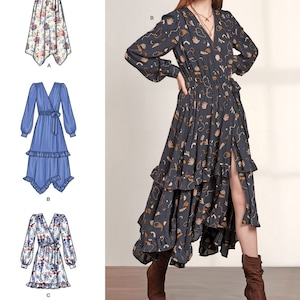 JURK NAAIPATROON | Naai dameskleding Kleding | Omslagdoek Lange Korte Mouwen Boho | Maat: 6 8 10 12 14 16 18 20 22 24 plus western split 9639