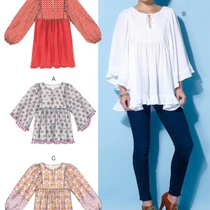 トップ ソーイング パターン | レディース 服 衣類の縫製 | シャツ ボヘミアン スタイル エクストラ ロング チュニック | サイズ 4 6 8 10 12 14 16 18 20 22 24 26 Plus イージー 7325