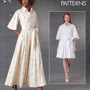 May include: Vogue Patterns sewing pattern V1783. The image shows two women modeling shirt dresses. One dress is cream-colored with a moon and star pattern, and the other is solid white. The pattern includes sizes 8-16. The text at the bottom reads: Listing is for sewing pattern only.