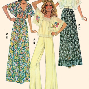 70s SEWING PATTERN | Sew Womens Misses Clothes Clothing | Top Skirt Pants Boho Retro Maxi | Size 4 6 8 10 12 14 16 18 20 22 24 26 Plus 8257