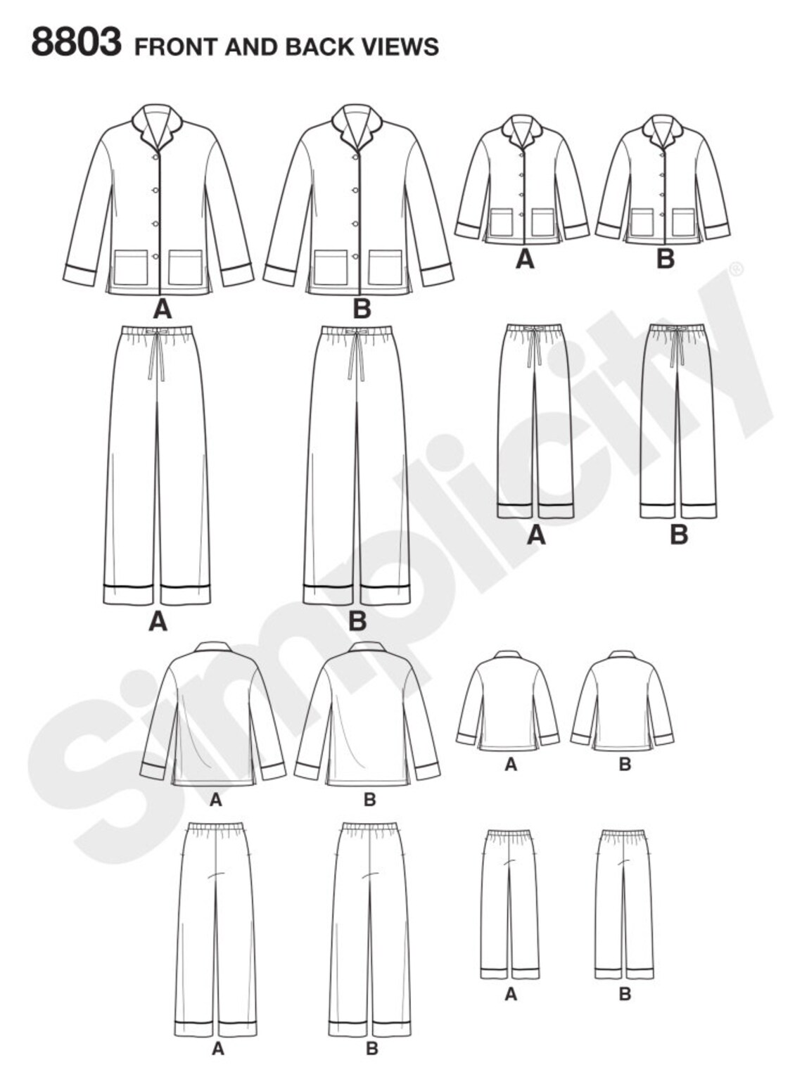 PAJAMAS SEWING PATTERN | Sew Matching Adult Kids Clothes Clothing ...
