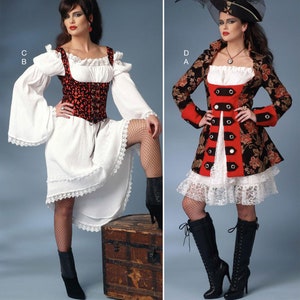 COSTUME SEWING PATTERN | Sew Women Halloween Carnival Outfit | Pirate Jacket Corset Top Dress Coat | Size 6 8 10 12 14 16 18 20 22 Plus 6114