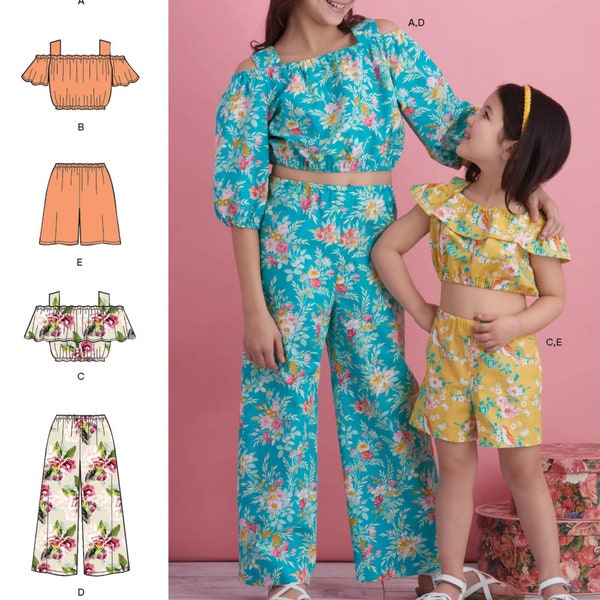 GIRLS SEWING PATTERN | Sew Kids Clothes Clothing | Crop Cropped Top Shirt Pants Shorts Retro Boho | Size 3 4 5 6 7 8 10 12 14 | Teen | 8936