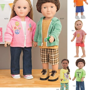 DOLL CLOTHES Sewing PATTERN | Make Clothing for 18&quot; Inch Boy Doll | Fits American Girl Logan | Hoodie Jacket Pants Shorts Tee T-Shirt | 8576