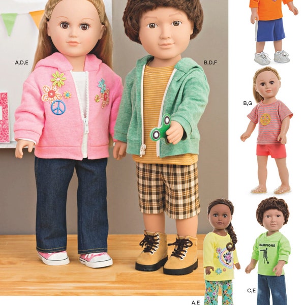 DOLL CLOTHES Sewing PATTERN | Make Clothing for 18" Inch Boy Doll | Fits American Girl Logan | Hoodie Jacket Pants Shorts Tee T-Shirt | 8576