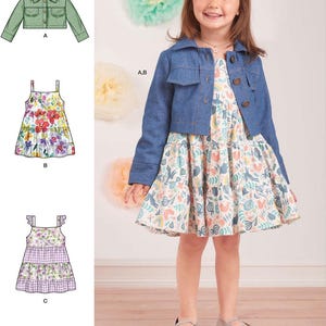 MODELLO DI CUCITO PER BAMBINE / Cucire vestiti per bambini piccoli / Giacca da camionista in denim, cappotto, vestito, prendisole, a strati, estate / Taglia 1/2 1 2 3 4 / 9899