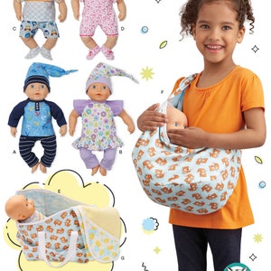 ROUPAS DE BONECA Costura PADRÃO | Fazer roupas para bonecas de 15" | Serve para bebês Bitty | Porta fraldas para bebê, cobertor, camisa, chapéu, sapatos | 8820