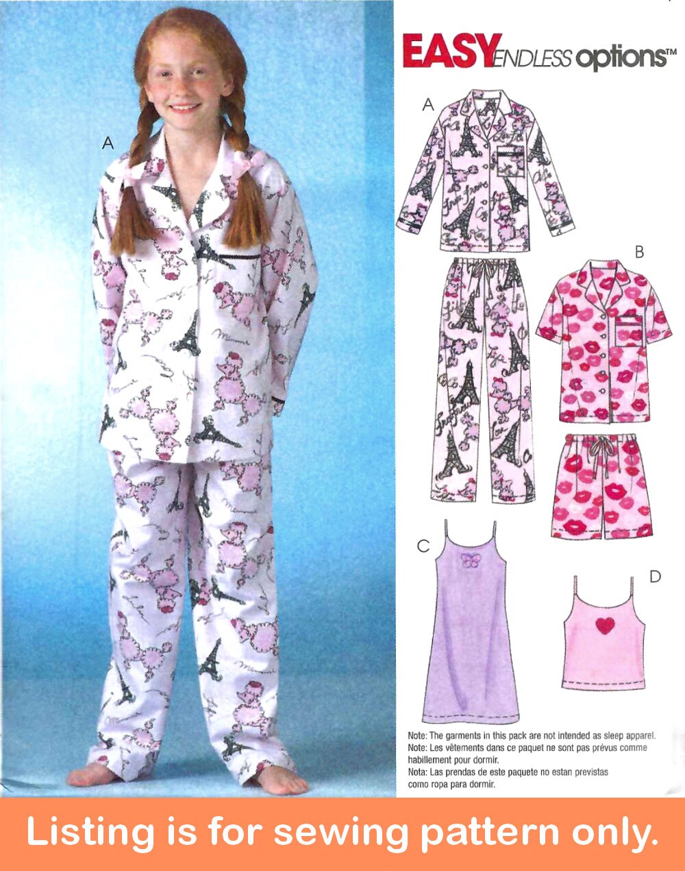 Sale PAJAMAS SEWING PATTERN Sew Girls Clothes Clothing Nightgown Bathrobe  Robe Sleepwear Nightwear Size 2 3 4 5 for Children 7679 -  Canada