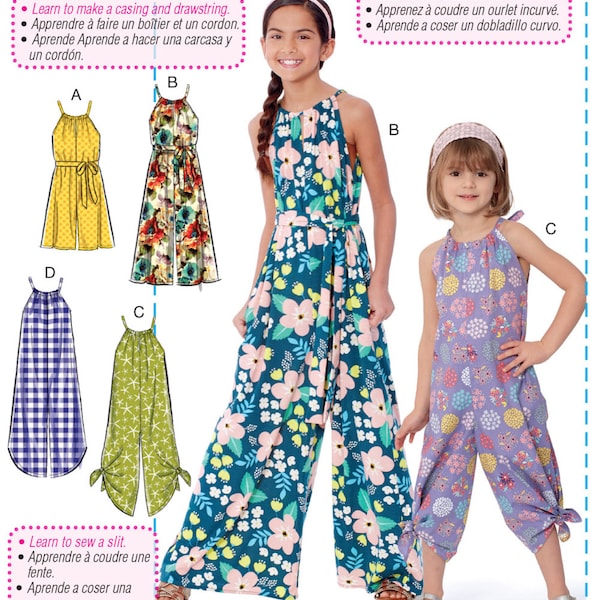 PATRON DE COUTURE COMBINAISON | Faire des vêtements pour filles | Combi-short long et court pour enfants | Taille enfant 3 4 5 6 7 8 10 12 14 | Tenue de printemps d'été 7917