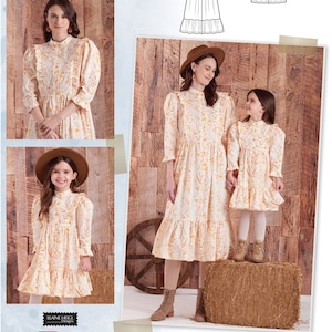 DRESS SEWING PATTERN | Sew Matching Womens Girls Outfit | Mother Daughter Prairie Long Sleeves | Child Size 3 4 5 6 7 8 | Cottage Core 9653