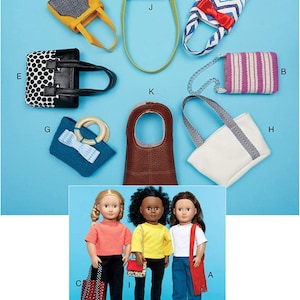 DOLL CLOTHES Sewing PATTERN | Sew Bags for 18&quot; Inch Doll | Fits American Girl | Purse Tote Beach Bag Handbag Boho Easy Simple Custom | 7820