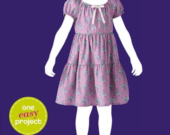 EASY SEWING PATTERN | Sew  Girls Clothes Clothing | Dress Simple Learn to Sew Short Sleeves | Child Size 3 4 5 6 7 8 | Peasant Boho | 2019