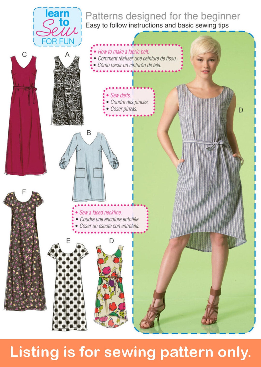 DRESS SEWING PATTERN Sew Womens Clothes Clothing Easy Simple Learn to