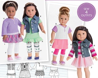DOLL CLOTHES Sewing PATTERN | Make Clothing for 18" Inch Doll | Fits American Girl | Jean Jacket Dress Shirt Vest Leggings Skirt Pants 0173