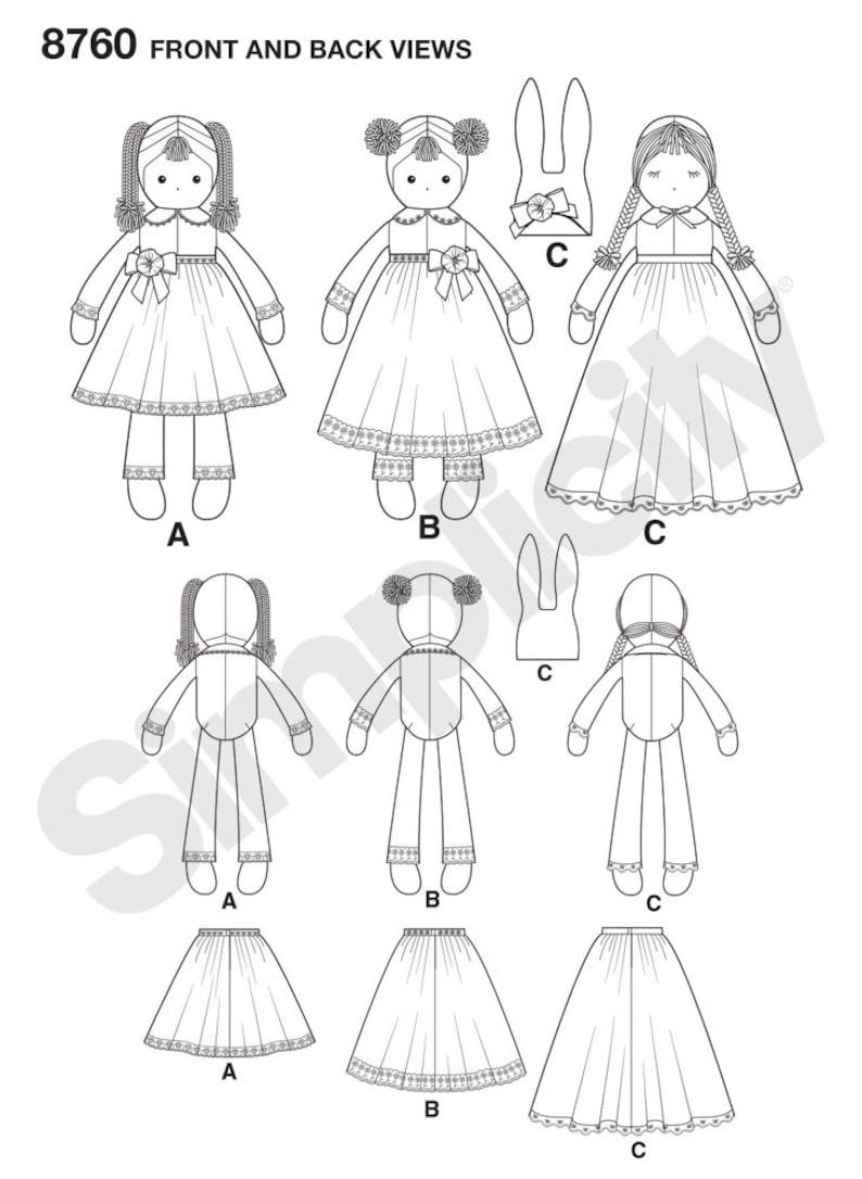 Large DOLL SEWING PATTERN | Sew Cloth Fabric Rag Doll | Three Styles ...