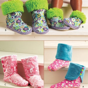 May include: Image of various colorful slipper boots. Styles include floral, paisley, and solid colors with fluffy trim. The text at the bottom reads "Listing is for sewing pattern only."