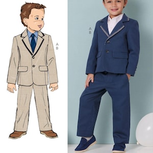 SUIT SEWING PATTERN | Sew Boys Clothes Clothing | Formal Jacket Pants Blazer Ring Bearer Easter Church Party Outfit Size 3 4 5 6 7 8 | 9443