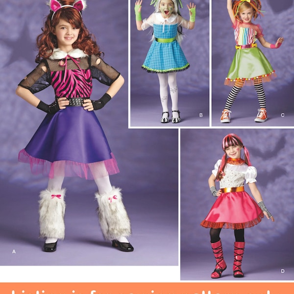 Sale!! COSTUME SEWING PATTERN | Sew Halloween Carnival Outfit | Monster High Draculaura Clawdeen Wolf Girls | Size 3 4 5 6 7 8 10 12 14 1350