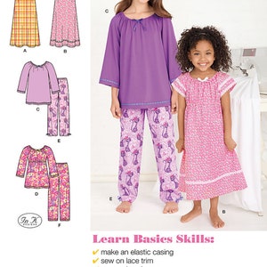 EASY SEWING PATTERN | Make Girls Clothes | Simple Kids Long Pajamas Nightgown Learn to Sew | Child Size 3 4 5 6 7 8 10 12 14 | Children 1722