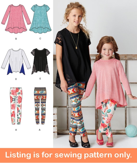 GIRLS SEWING PATTERN Make Fall Clothes Kids Clothing Tunic Top Shirt Leggings  Child Size 3 4 5 6 7 8 10 12 14 Outfit Children 8105 