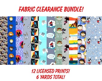 SALE!! Fabric Bundle | 12 Licensed Prints | 6 Yards Total | 100% Quilting Cotton | Lot Clearance Destash Bulk New Half Yards