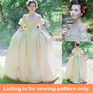 GOWN SEWING PATTERN | Sew Women Halloween Costume Outfit | Off Shoulder Dress Ballgown | Victorian | Size 6 8 10 12 14 16 18 20 22 Plus 7885