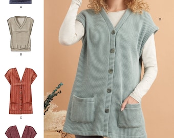 PATRON DE COUTURE GILET | Sew Vêtements Femme | Cardigan long court avec poches | Taille 4 6 8 10 12 14 16 18 20 22 24 26 Plus | 9374