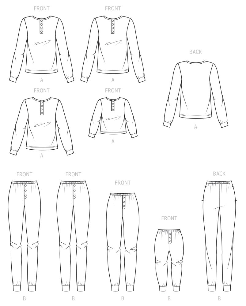 PAJAMAS SEWING PATTERN | Sew Matching Adult Kids Clothes Clothing ...