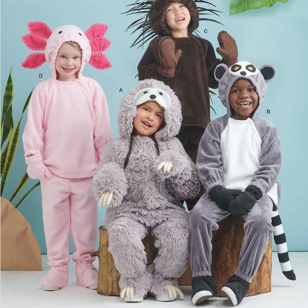 COSTUME SEWING PATTERN | Sew Kids Halloween Outfit | Sloth Lemur Porcupine Axolotl | Size 3 4 5 6 7 8 | Animal Easy Girls Boys Carnival 6106