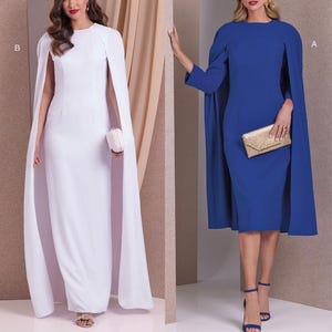 DRESS SEWING PATTERN | Sew Womens Clothes Clothing | Party Cocktail Formal Dress Attached Cape | Size 8 10 12 14 16 18 20 22 24 26 Plus 1982