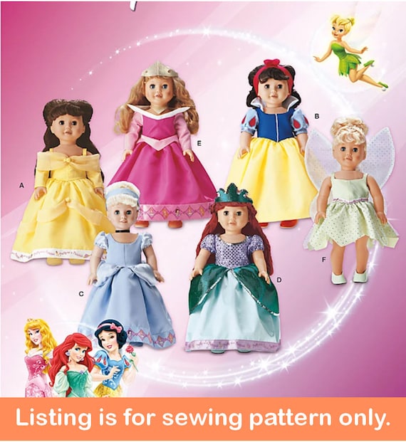 DOLL CLOTHES Sewing PATTERN Make Clothing for 18 Inch Doll Fits American Girl Disney Princess Snow White Cinderella Ariel Belle 5705 Etsy