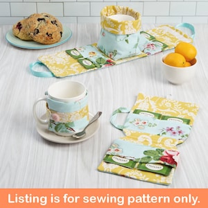 KITCHEN SEWING PATTERN | Sew Cooking Tea Lover Accessories | Mug Case Cozy Tea Bag Organizer | Homemade Handmade Project Gift Idea | 9511