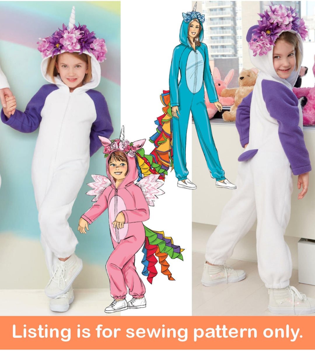 COSTUME SEWING PATTERN | Sew Halloween Unicorn Outfit | Jumpsuit Hood ...
