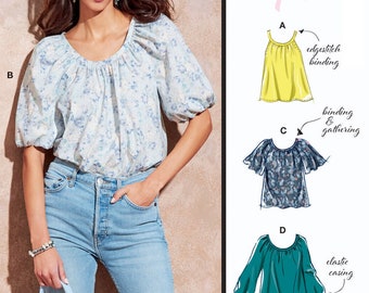 TOP SEWING PATTERN | Sew Womens Misses Clothes Clothing | Peasant Blouse Shirt Tank Boho | Size 4 6 8 10 12 14 16 18 20 22 24 26 Plus | 8256