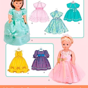 PATRÓN DE COSTURA PARA ROPA DE MUÑECA / Confección de ropa para muñecas de 45 cm / Se adapta a American Girl / Vestido de fiesta de princesa con encaje y chaqueta bolero / 3547