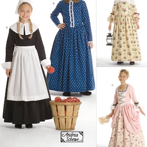 COSTUME SEWING PATTERN |Make Halloween Dress | Girl Pilgrim Colonial Pioneer Historical Outfit | Child Size 3 4 5 6 7 8 10 12 14 | Kids 3725