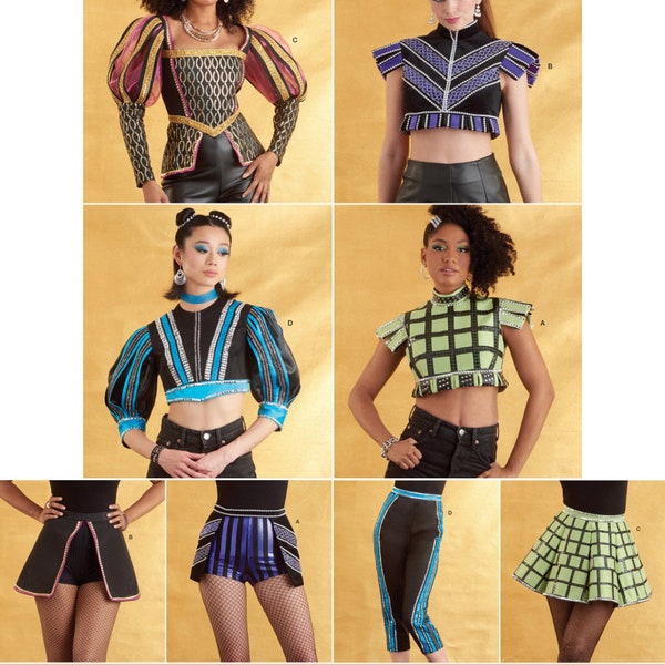 2 COSTUME SEWING PATTERNS | Sew Women Halloween Outfit | Six the Musical Top Skirt Pants | Size 6 8 10 12 14 16 18 20 22 Plus Broadway 9627