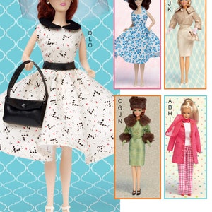 DOLL CLOTHES Sewing PATTERN | Make Clothing for 11 1/2&quot; Fashion Dolls | Fits Barbie | Vintage Style 50s 60s Fifties Sixties Hat Purse | 7550