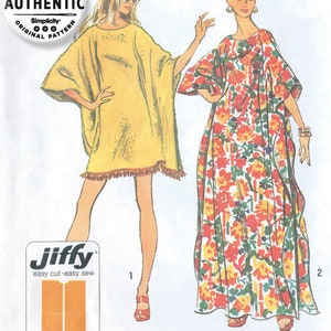 May include: Vintage 1970s Simplicity sewing pattern for a maxi dress or a shorter tunic style dress. The pattern is called "Jiffy" and is easy cut and easy sew. The pattern has two main pattern pieces.