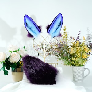 Dark purple bunny ear, bunny tail, cosplay bunny, rabbit ear, bunny headband, bunny ears and tail,  animal ears, petplay, custom kawaii ears