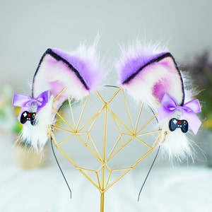 Forget-me-not Ears Game handle Faux Fur Kitten Ears  Neko Costume Cosplay Ears Cat Ears Headband Kitty Pet Play Ears light purple