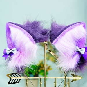 purple kitten ears, cat ears headband, purple fox ears, fluffy ears with diamond, Cat Ears Cosplay,  animal ears, costume ears