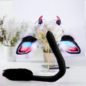 Devil Cow Ears cow ears and Horns,  cow  petplay set animal ear anime cosplay ear Christmas gift cow tail   and ear Halloween gift