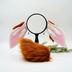 Yellow-brown cute bunny ear lop-ear rabbit,furry gift, faux fur bunny ears bunny ears headband pet play rabbit, Halloween gift for companion