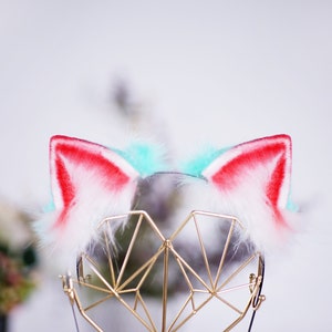 Ready to ship, strawberry cat ears, cat ear, cat ears headband,  cosplay, neko ears, kitten ears,  petplay ears, kawaii accessories, fur ear